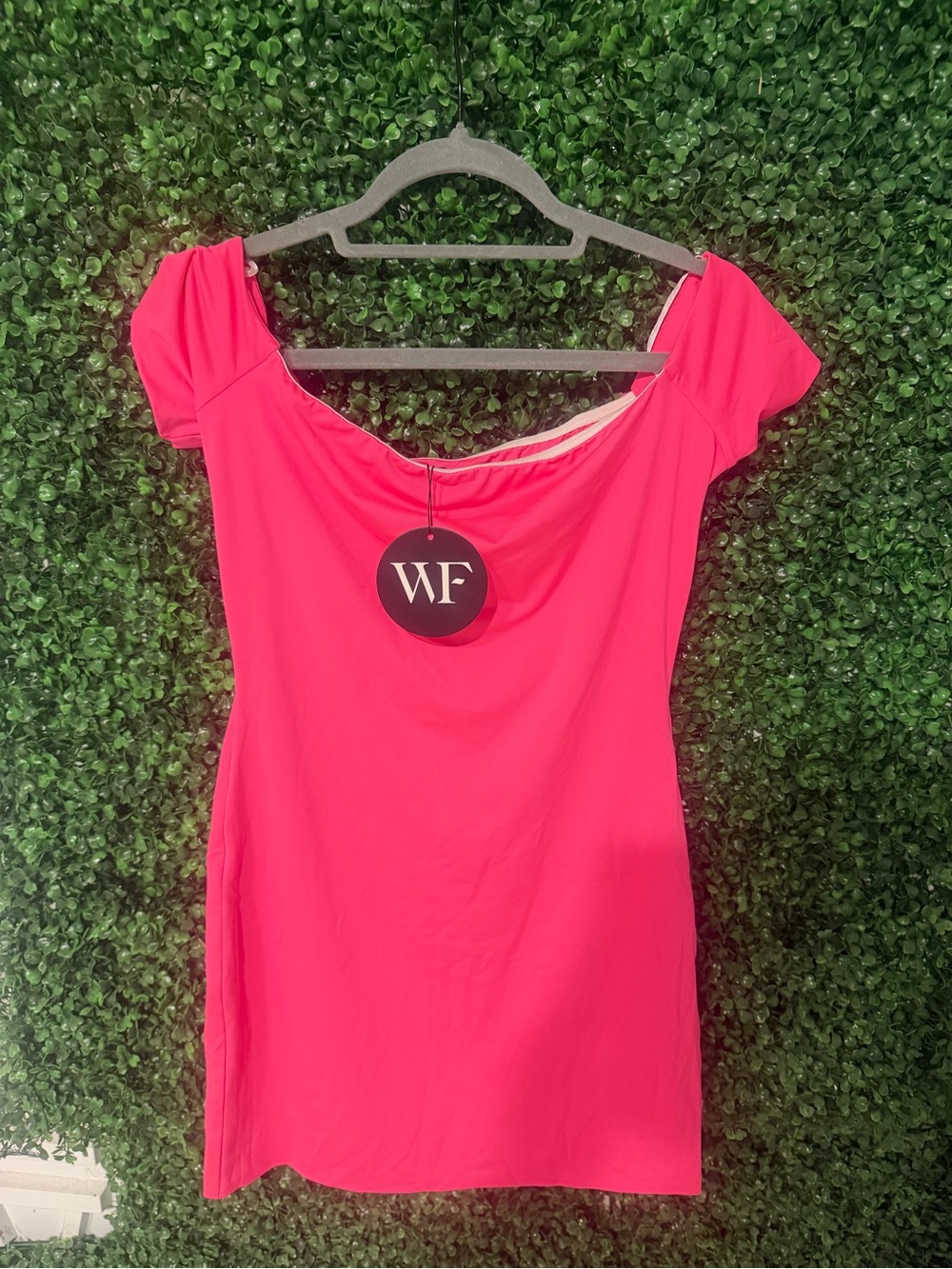 White Fox Boutique Hot Pink Off-Shoulder Mini Tunic